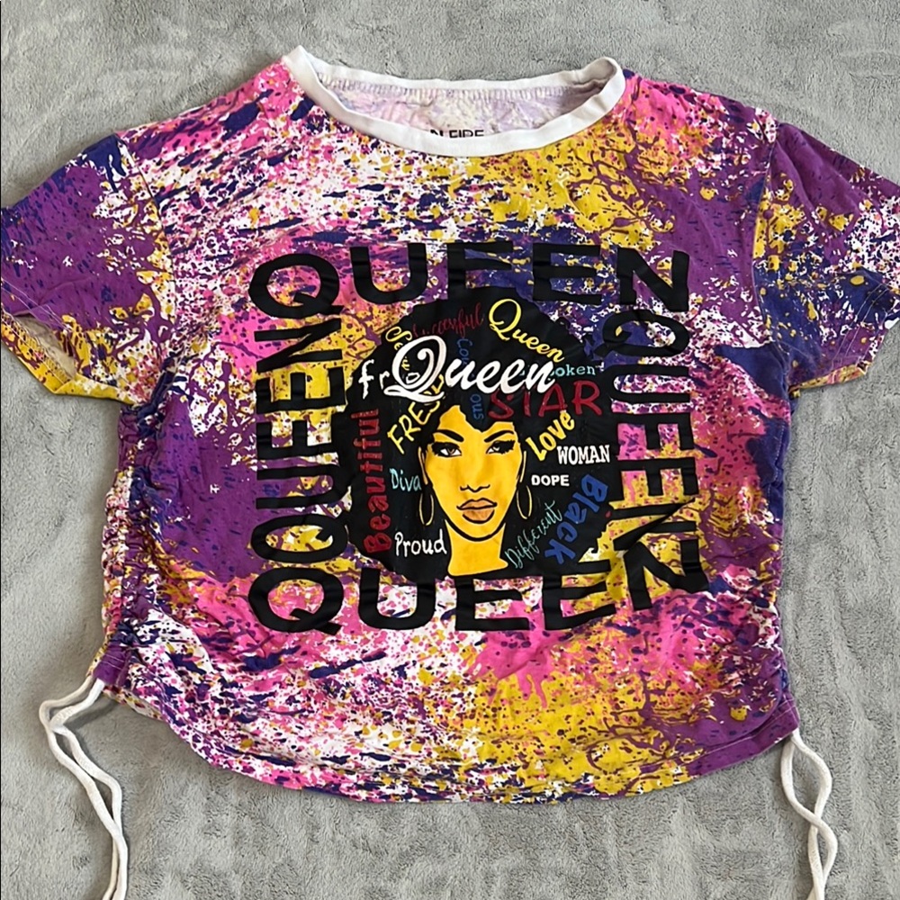 On Fire White‎ and Purple Graphic Crop Tee Paint Splatter